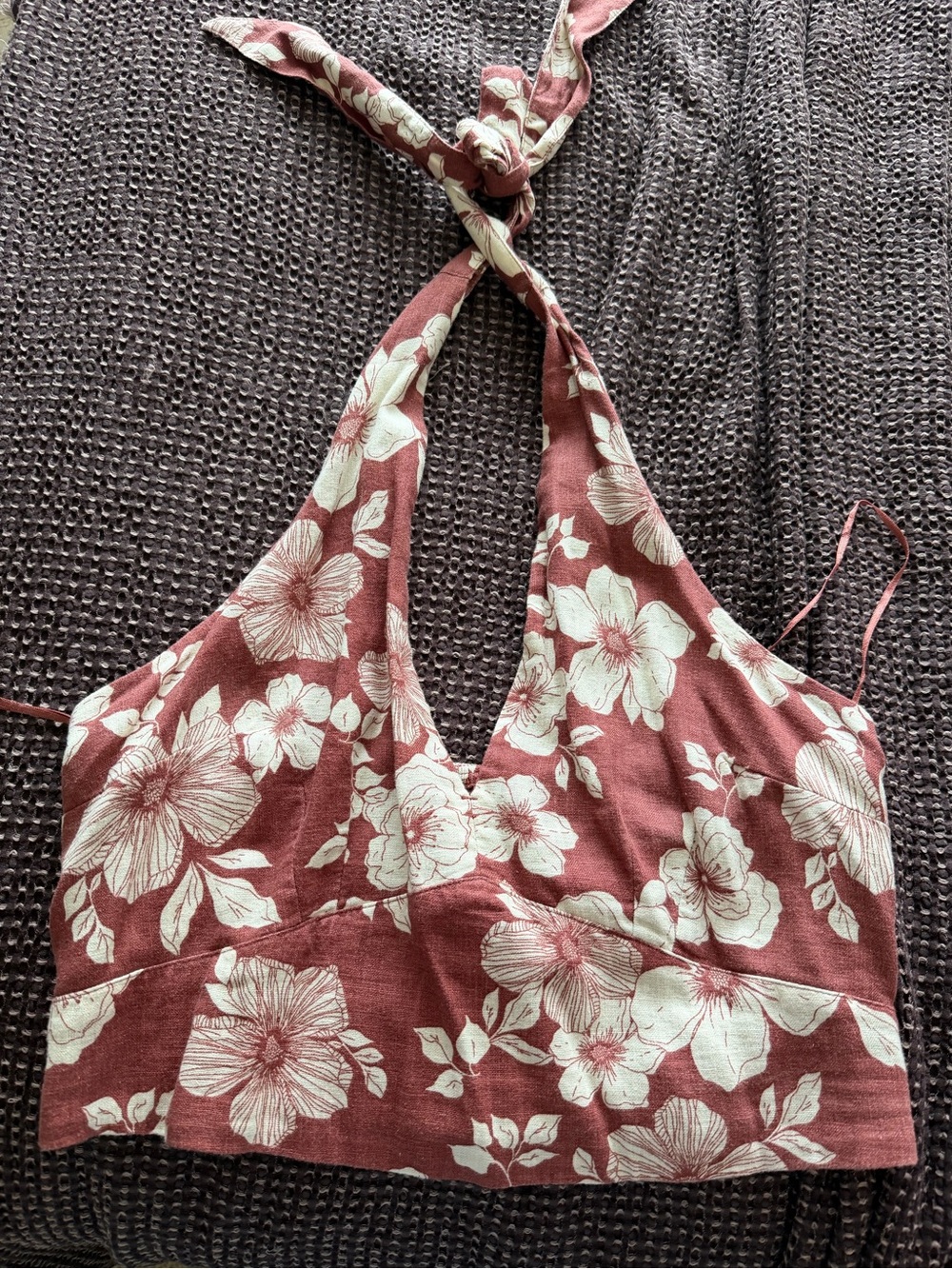 Abercrombie & Fitch Dusty Rose Floral Halter Crop Top